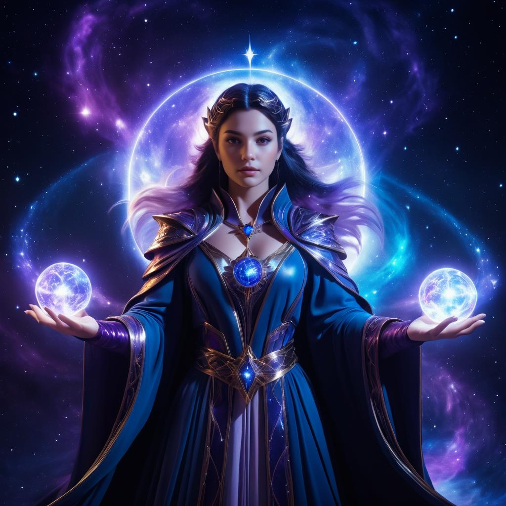 Powerful Sorceress Holding a Galaxy