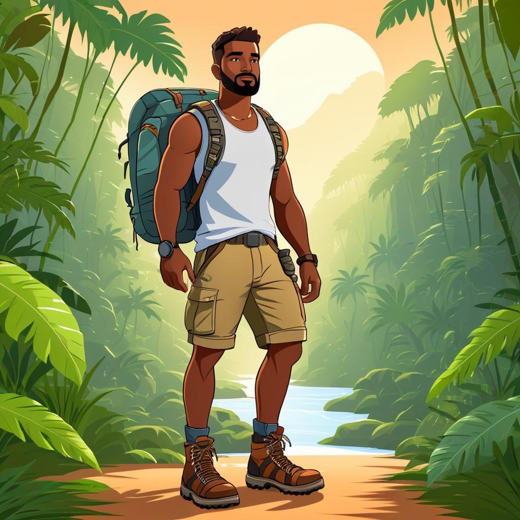 Adventurous Explorer in Exotic Jungle