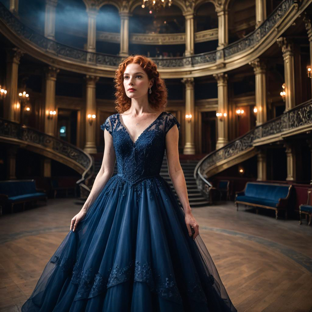 Elegant Freckled Woman in Opera House