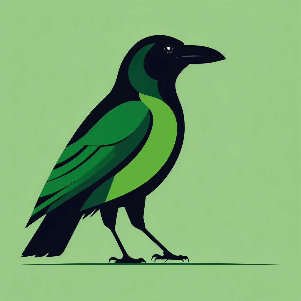 Minimalist Moss Green Raven Illustration