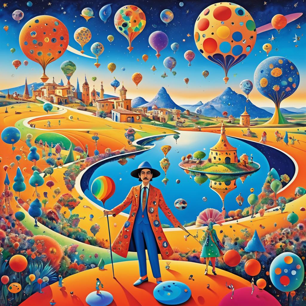 Cosmic Travel Scene with Surreal Characters