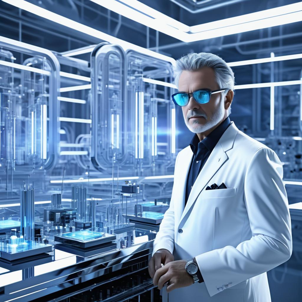 Futuristic Scientist in High-Tech Lab