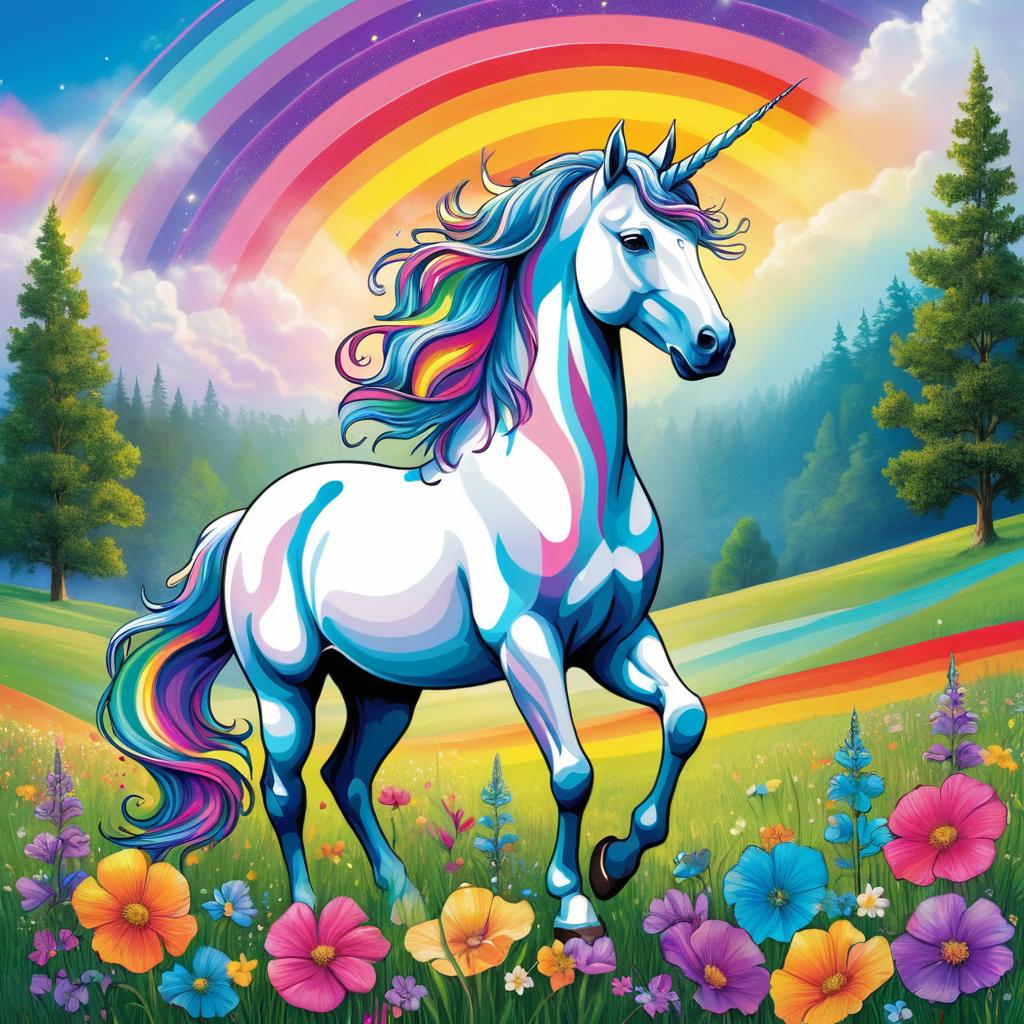 Majestic Unicorn in Enchanted Meadow Scene