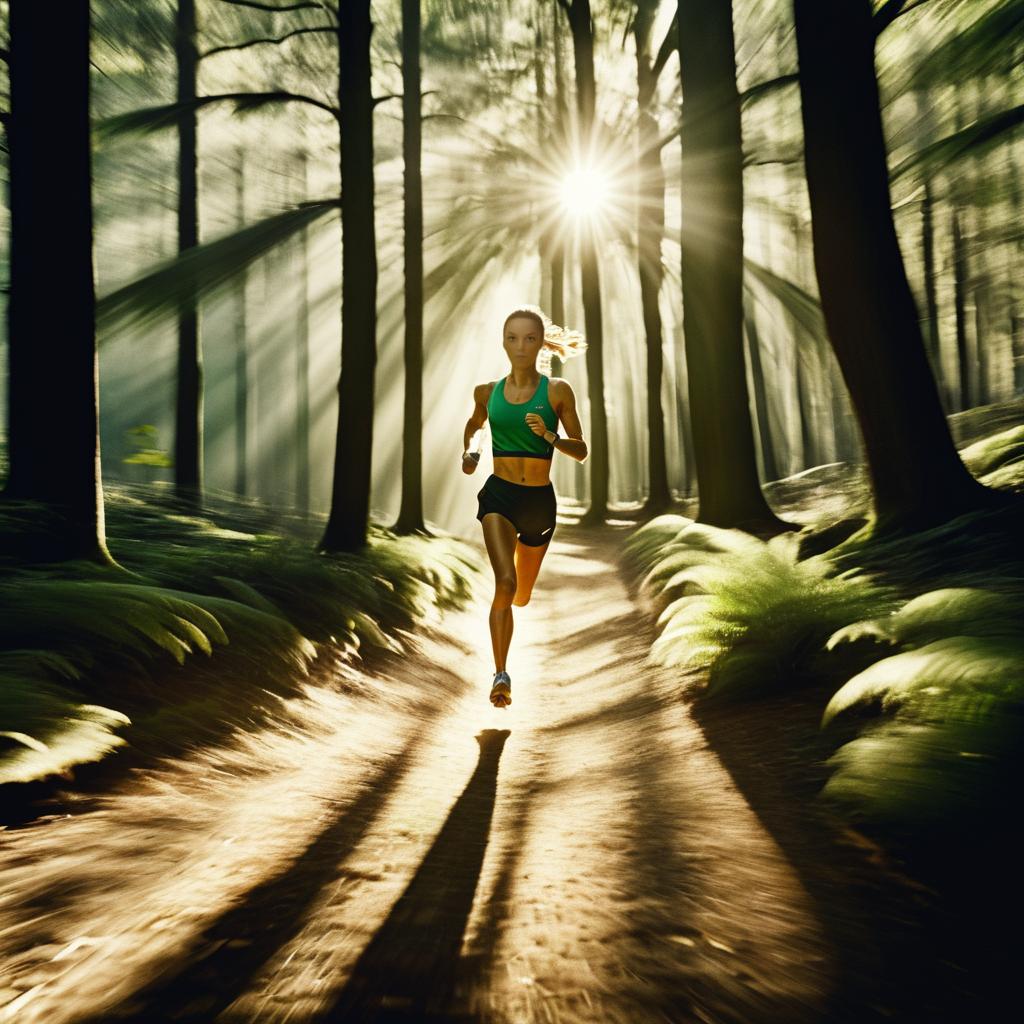 Determined Runner on Sunlit Forest Trail