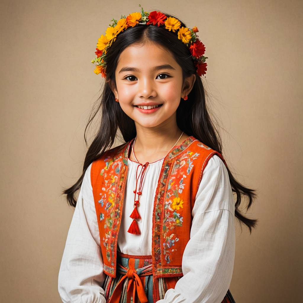 Bright Folk Costume Photo Shoot with Girl