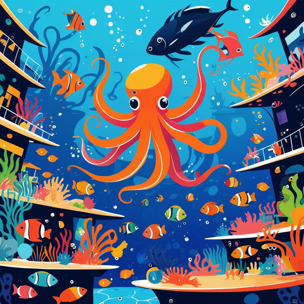 Whimsical Underwater Octopus Restaurant Scene