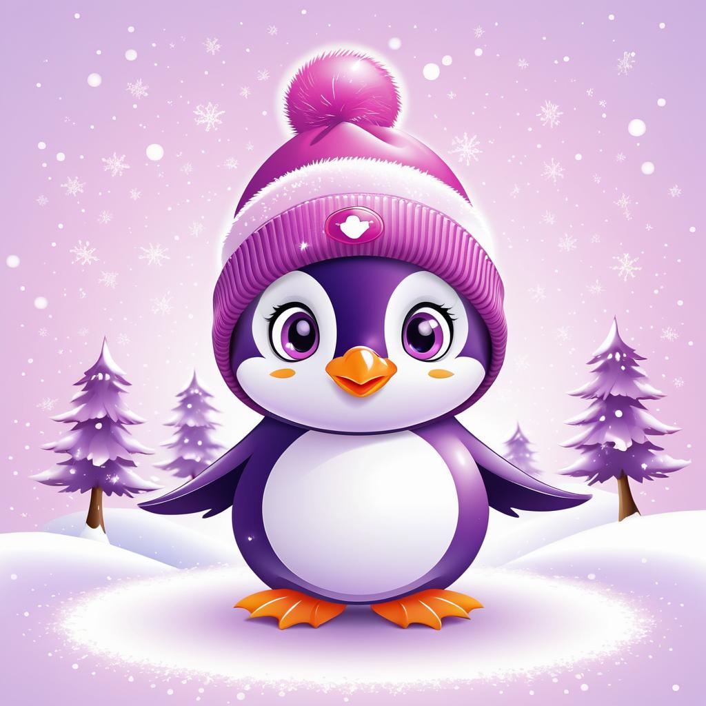 Cute Baby Penguin in Retro Style