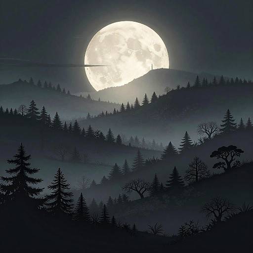 Moonlit Silhouette Landscape Wallpaper