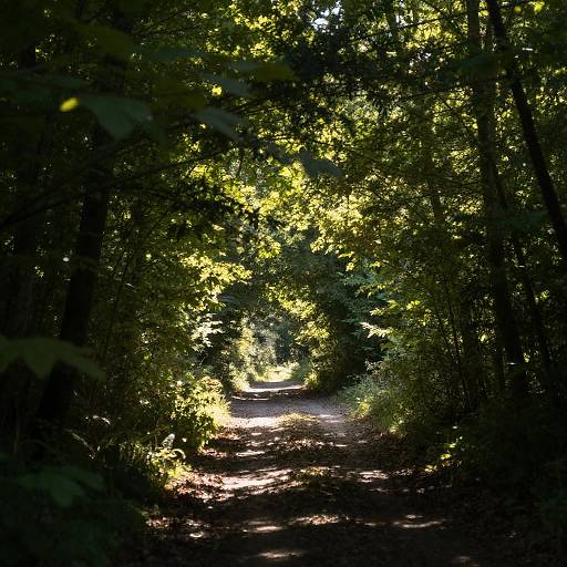 Sunlit Forest Path Through Leafy Tunnel