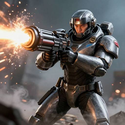 Heroic Futuristic Soldier with Energy Launcher