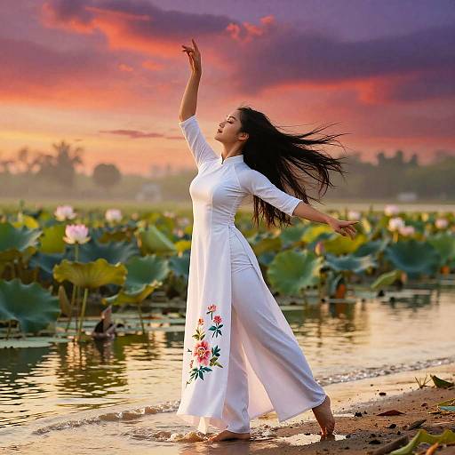 Muscular Vietnamese Dancer at Sunrise