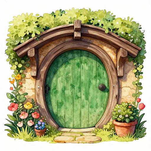 Whimsical Hobbit Garden Illustration
