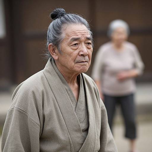 Elderly Japanese Man in Traditional Clothes