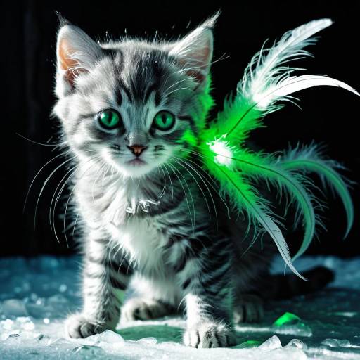 Silver Kitten with Glowing Feather Tails
