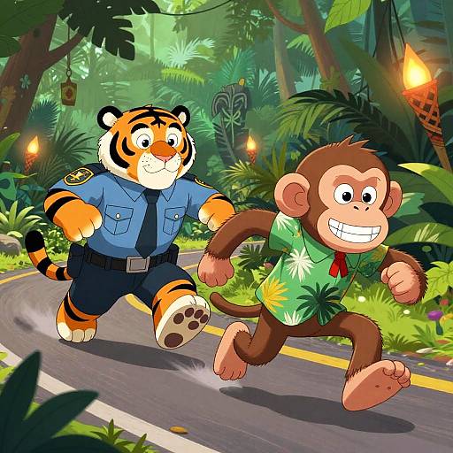 Tiger Border Patrol Chases Monkey