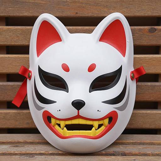 Japanese Fox Mask with Sharp Teeth