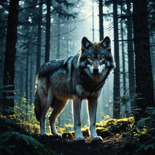 Wolf Standing in Dark Forest Wolf Standing in Dark Forest
