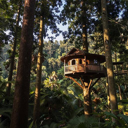 Dreamy Forest with Sunlit Treehouse