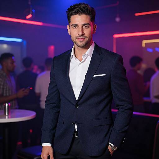 Confident Man in Vibrant Nightclub