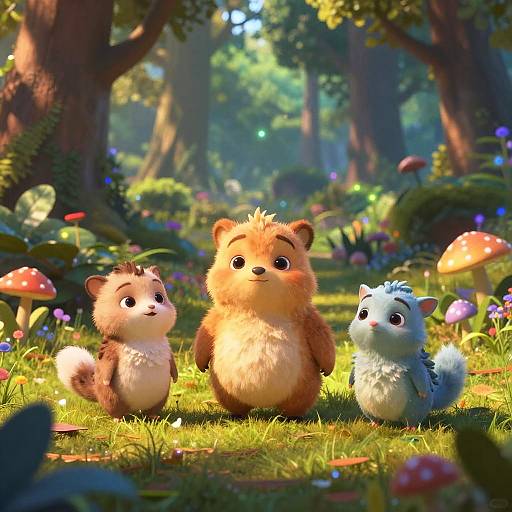Pixar-Style Fantasy Forest with Animals