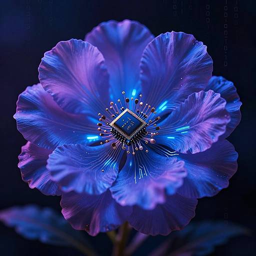 AI Microchip Flower in Sci-Fi Glow