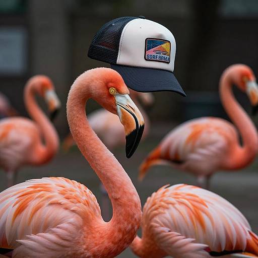 Flamingo in Trucker Hat Realistic Photo