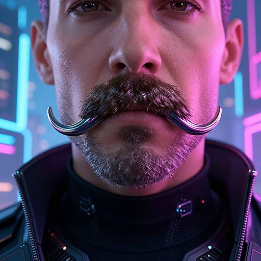 Cyberpunk Man with Chinstrap Mustache