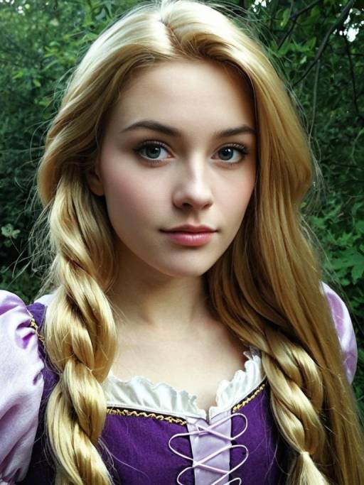 Young Woman in Rapunzel Costume Outdoors