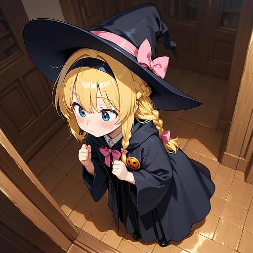 Surprised Young Witch in Elegant Attire