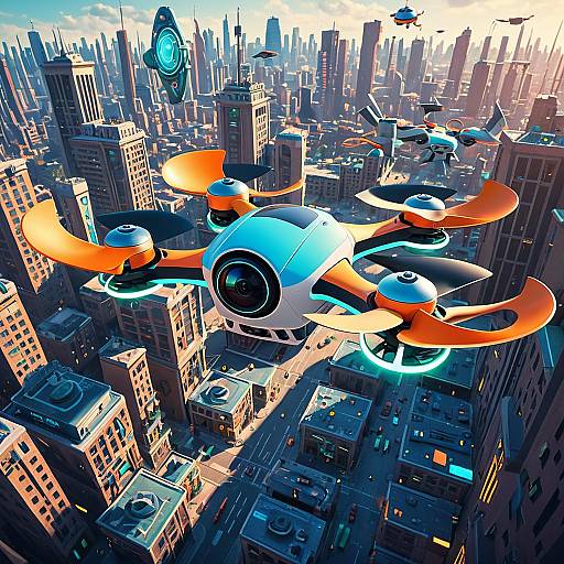 Playful Futuristic Drone in Cityscape