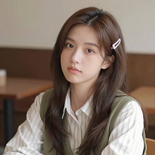 Young Woman with Pink Hair Clip Indoors