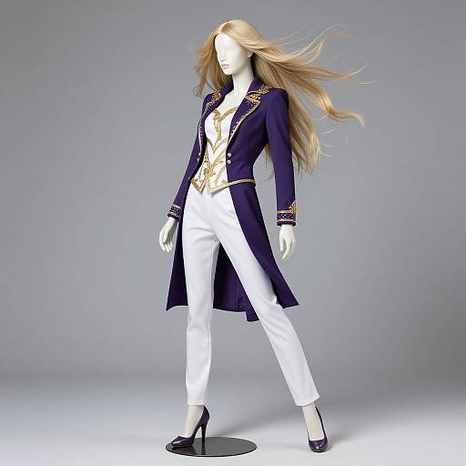 Elegant Male Mannequin in Purple and White Outfit