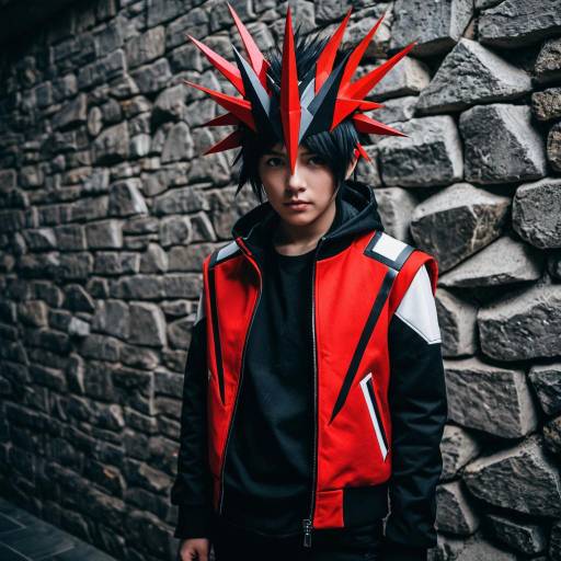Young Person in Red and Black Anime-Inspired Cosplay