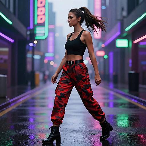 Athletic Woman Cyberpunk Neon Stroll
