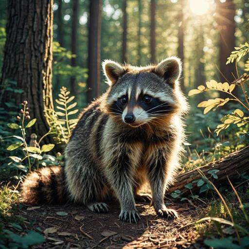Raccoon in Sunlit Forest Clearing