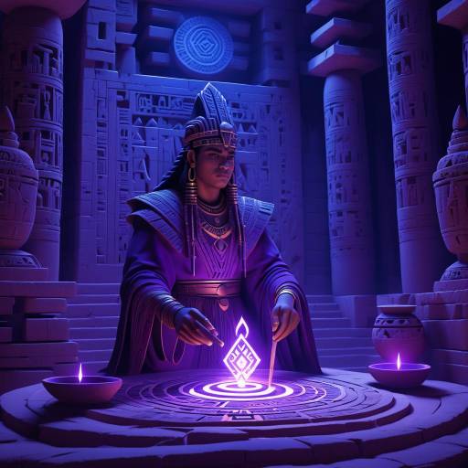 Ancient Egyptian Sorcerer in Dimly Lit Temple
