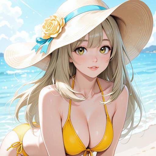 Cute Girl in Yellow Bikini at the Beach