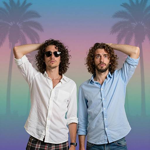 Expressive Men Against Colorful Sunset