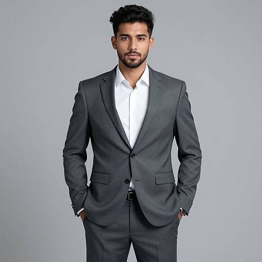 Confident Young Man in Grey Suit