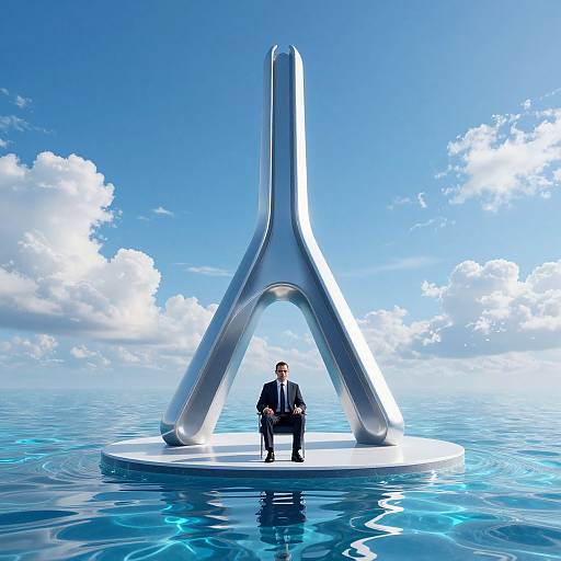 Man in Suit by Abstract Water Structure