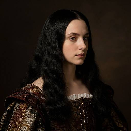 Renaissance Portrait with Glossy Black Hair