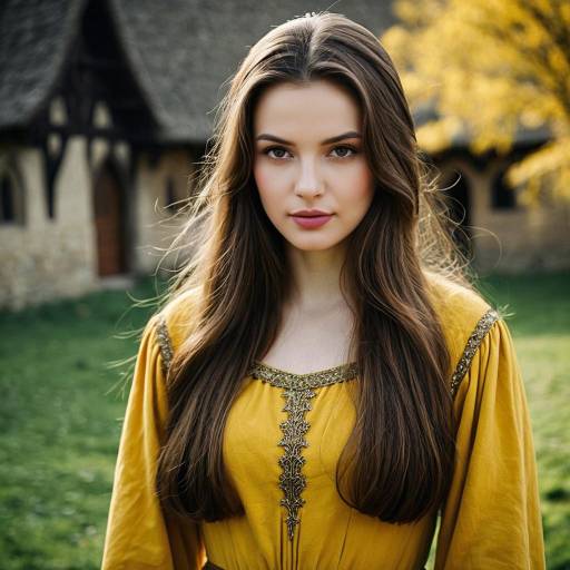 Young Woman in Yellow Medieval Dress Outdoors