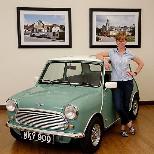 Confident Woman with Classic Mini Cooper