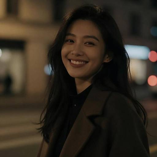 Cinematic Night Portrait of Smiling Woman