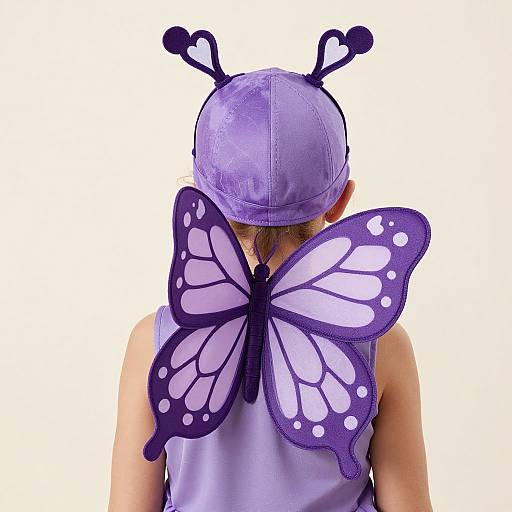 Close-Up of Child in Purple Butterfly Costume