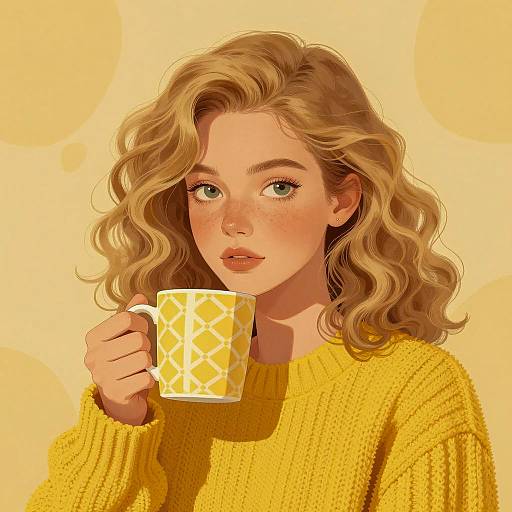 Young Woman with Yellow Sweater and Mug