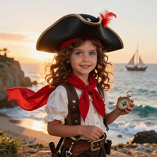 Adventurous Pirate Girl at Sunset