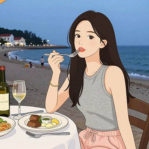 Casual Chic Woman at Coastal Dusk Dinner
