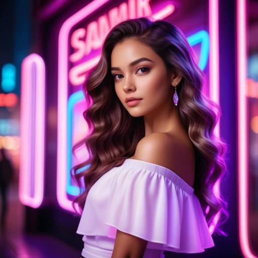 Glamorous Neon Portrait of Young Woman