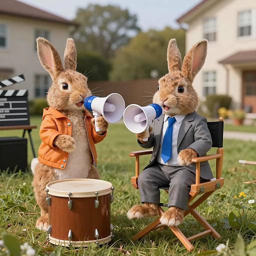 Playful Cinematic Scene with Rabbits